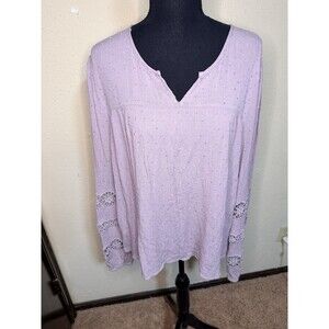 Daniel Rainn Women's XL Lavender Boho Embroidery Crochet Blouse Top Long Sleeve